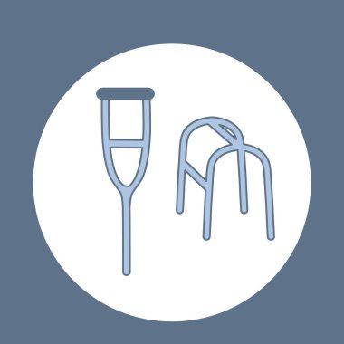 Koltuk değneği simgesi logosu. Beyaz arkaplanda izole edilmiş koltuk değnekleri vektör simgesinin düz çizimi