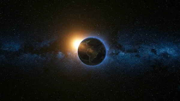 Utrymme syn på planetjorden och solen i universum — Stockfoto