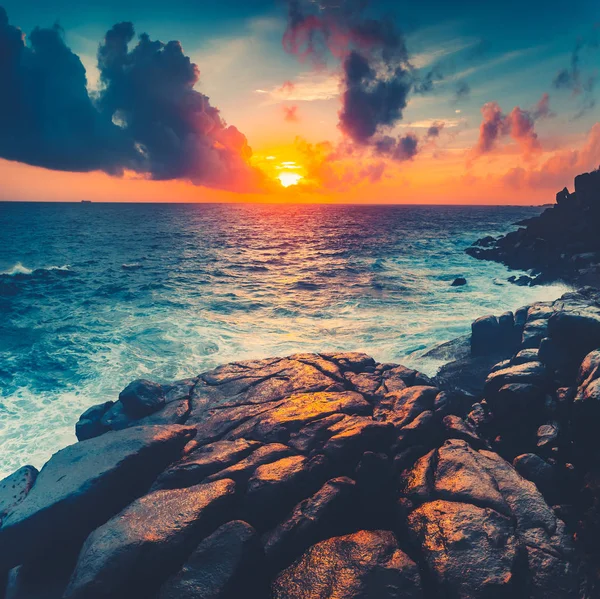 Bright sunset over the Indian Ocean. Unawatuna. — Stock Photo, Image