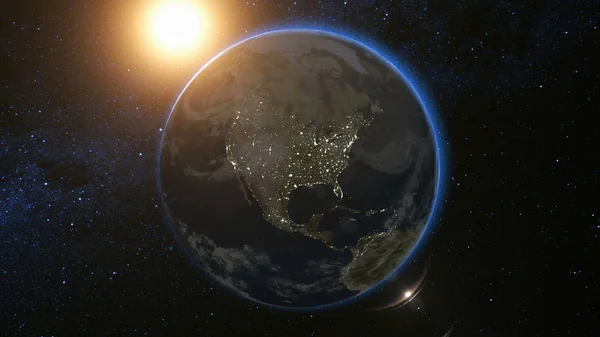 Вид из космоса на планету Земля и Солнце в Универсе — стоковое фото