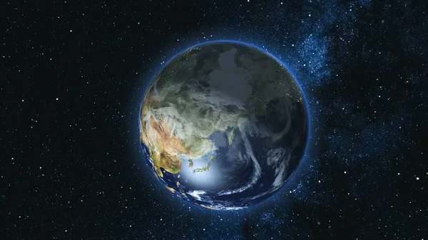 Realistic Earth Planet against the the star sky — Stock Photo, Image