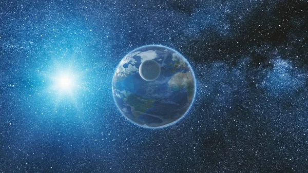 Восход солнца из космоса на планете Земля и Луна — стоковое фото