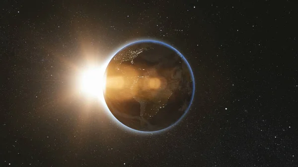 Vista espacial del Planeta Tierra y Sol en el Universo — Foto de Stock