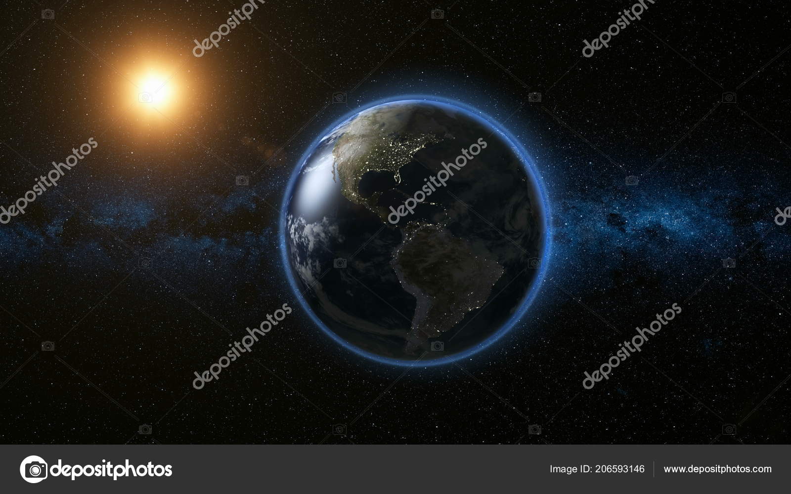 宇宙で地球と太陽の空間ビュー ストック写真 C Goinyk