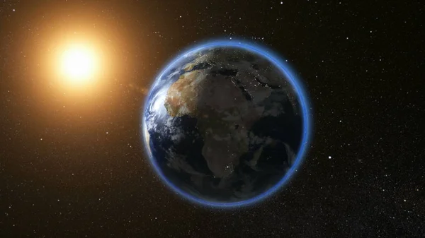 Vista espacial del Planeta Tierra y Sol en el Universo — Foto de Stock