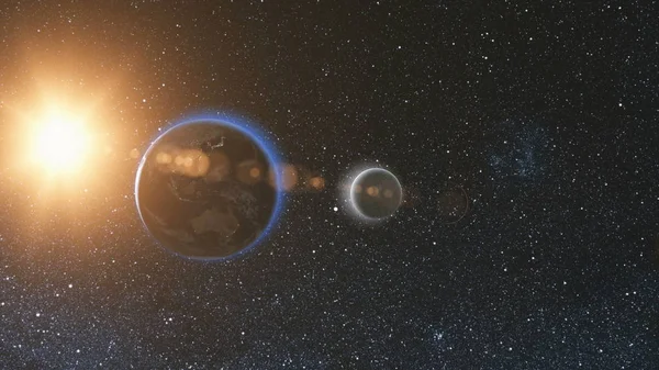 Napkelte megtekintése az űrből a bolygónk, a föld és a Hold — Stock Fotó
