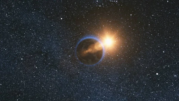 宇宙で地球と太陽の空間ビュー — ストック写真