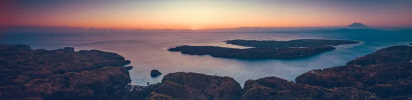 Sunset Panoramic Overview Indonesia Shoreline Ocean Aerial Drone Shot Asian — Stock Photo, Image