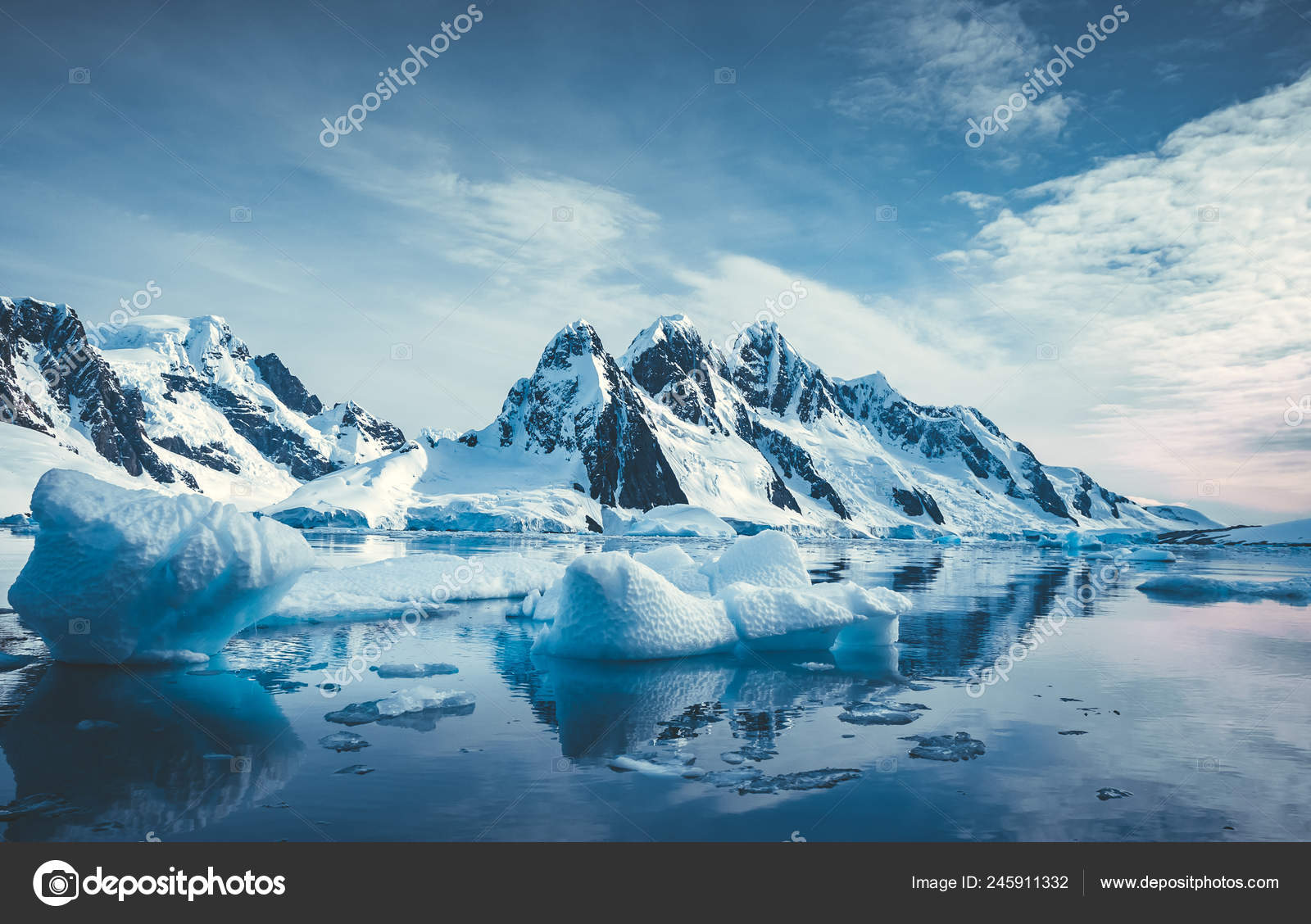 Blue Ice covered mountains in south polar ocean Stock Photo by ©goinyk ...