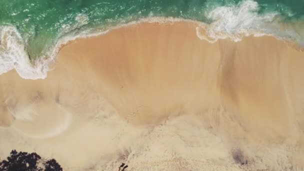 Luchtfoto drone weergave oceaan strand golven in zonnige dag — Stockvideo