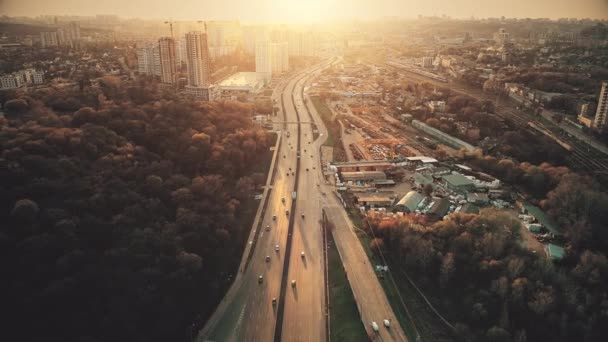 Urban car road traffic congestion aerial view — Stock Video