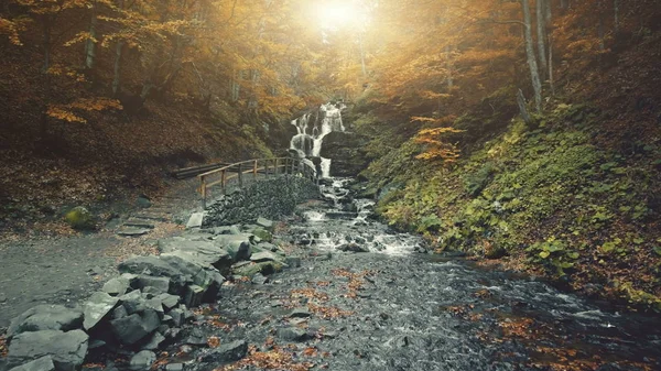 Nice wild natural park hill waterfall aerial view — Stock Photo, Image