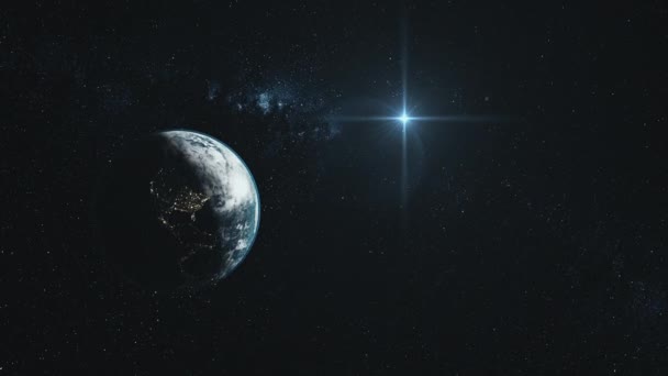 Земля близка к орбите звездный обзор глубокого космоса — стоковое видео