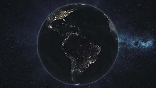 Erde Nacht Umlaufbahn rotieren Planeten Stern Hintergrund — Stockvideo