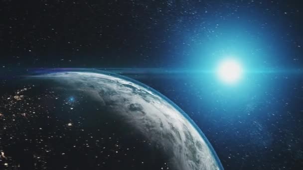 Orbita ziemi odwrócona niebieski blask słońca zewnętrzna przestrzeń — Wideo stockowe