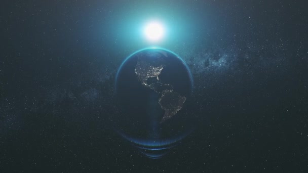 Освещение орбиты вращения Земли вспышкой солнечного света — стоковое видео