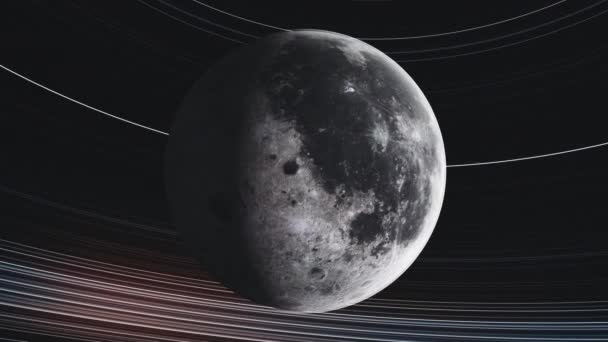 Orbita lunare ruotare pianeta vicino galassia a spirale — Video Stock