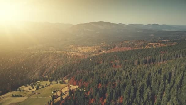 Vue aérienne douce de faisceau de soleil de déforestation de montagne — Video