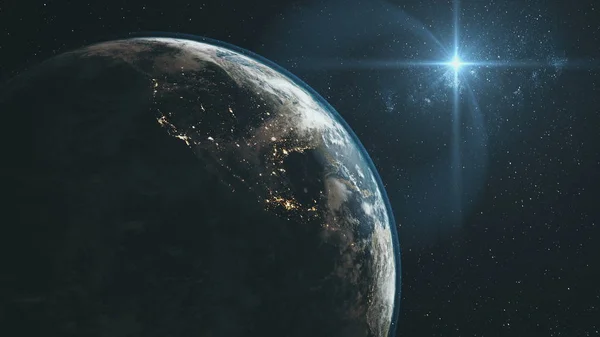 Majestic Earth zoom i omloppsbana stjärnklar bakgrund — Stockfoto