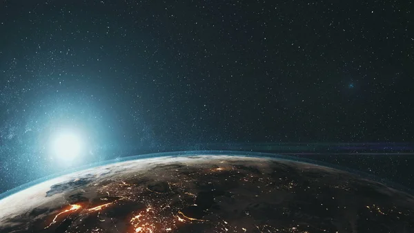 Эпическое вращение Земли вблизи поверхности звездного фона — стоковое фото