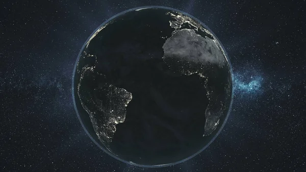 地球夜轨道旋转行星恒星背景 — 图库照片