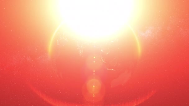 地球轨道旋转反向明亮的红色太阳光束 — 图库视频影像
