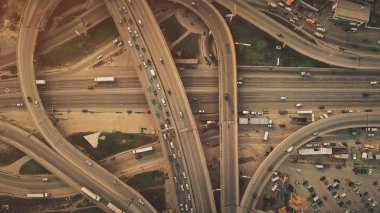 Epic city highway car traffic system aerial view clipart