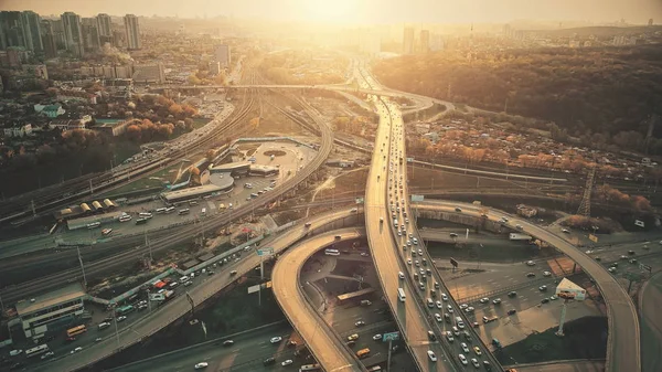 City road system sight traffic jam aerial view — Stock Photo, Image