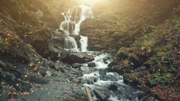 Majestic golden autumn mountain waterfall stream — Stock Photo, Image
