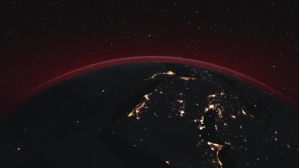 Motion Graph Planet met roze Halo en verlichte vasteland — Stockvideo