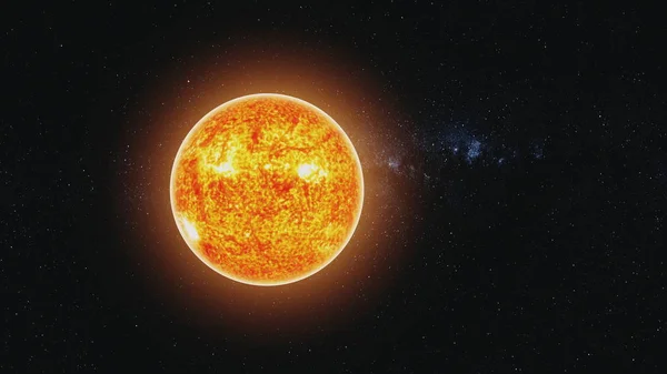 Wykres ruchu pomarańczowy model Sun świeci w czarnej przestrzeni zewnętrznej — Zdjęcie stockowe