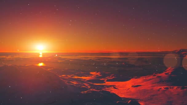 Φωτεινό ηλιοβασίλεμα στην ακτή της Ανταρκτικής. Καταρράκτες του χιονιού — Αρχείο Βίντεο