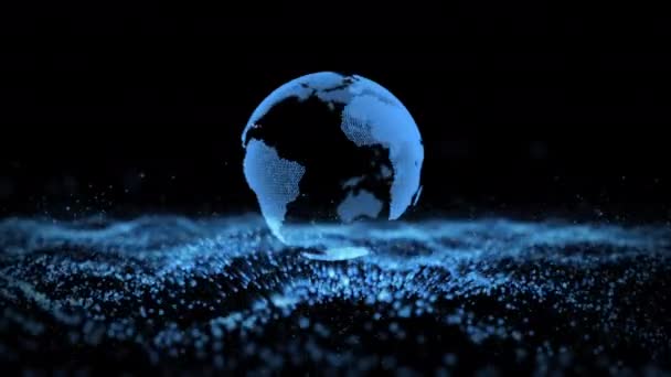 3D-animatie Earth-model draait over informatie-eenheden — Stockvideo