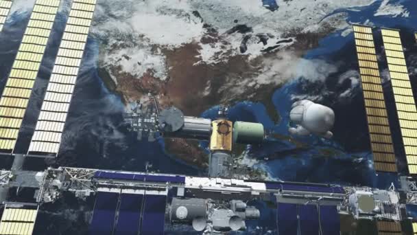 Stazione Spaziale Internazionale con celle solari vola sopra la Terra — Video Stock