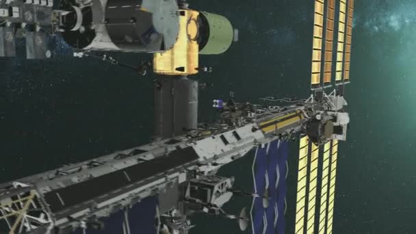 Station spatiale internationale avec panneaux dans l'espace — Video