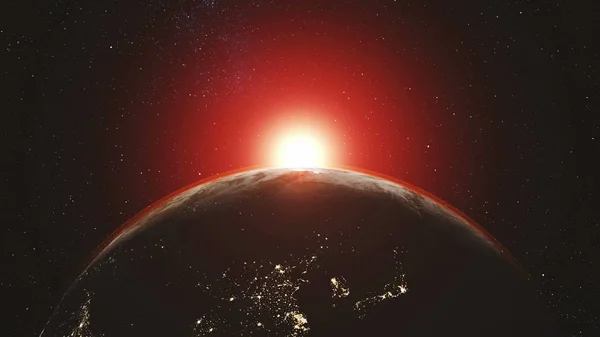 Orbite terrestre planète skyline fusée éclairante rayon de soleil — Photo