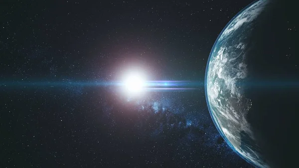 Planète Terre cercle arrondi fusée éclairante rayon de soleil — Photo