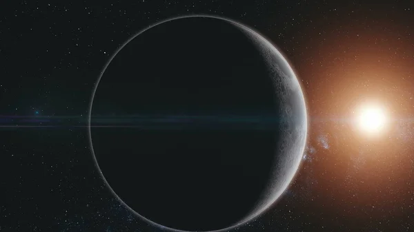 Moon orbit surface sun beam glow starry galaxy — Stock Image Moon orbit surface sun beam glow starry galaxy — Stock Photo, Image
