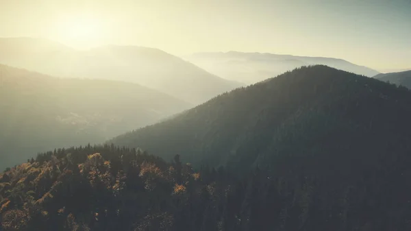 Panorama-Berggipfel Waldhang Luftaufnahme — Stockfoto