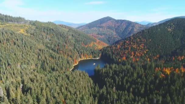 Montagne calme lac bleu parmi les collines forestières dans les hautes terres — Video