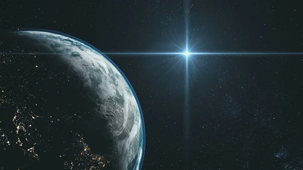 Gira pianeta terra orbita bagliore stella spazio radianza — Foto Stock