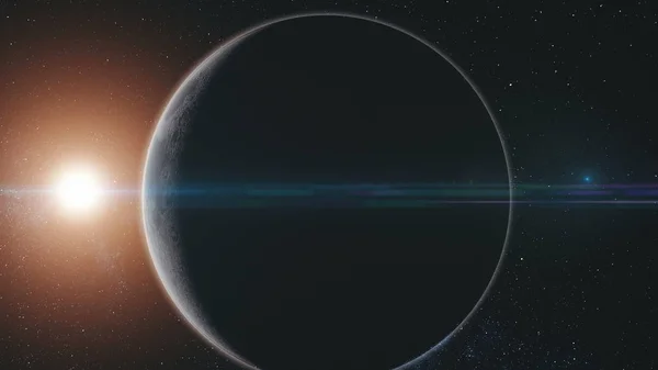 Moon orbit surface sun beam glow starry galaxy — Stock Image Moon orbit surface sun beam glow starry galaxy — Stock Photo, Image