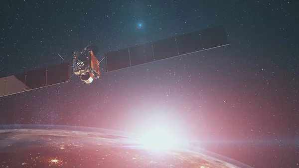 ソーラーパネル付きの近代的な宇宙探査衛星 — ストック写真