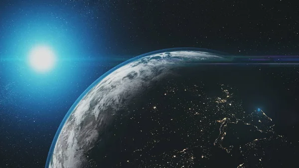 Epic Earth rotera solljus Glow Starry Galaxy — Stockfoto
