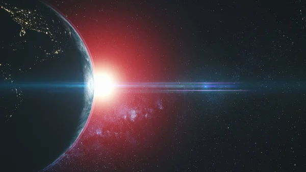 Πλανήτης γη κύκλος στρογγυλό λάμψη ηλιακή ακτίνα — Φωτογραφία Αρχείου
