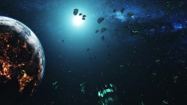 Rochas espaciais magnéticas se aproximam planeta Terra — Vídeo de Stock