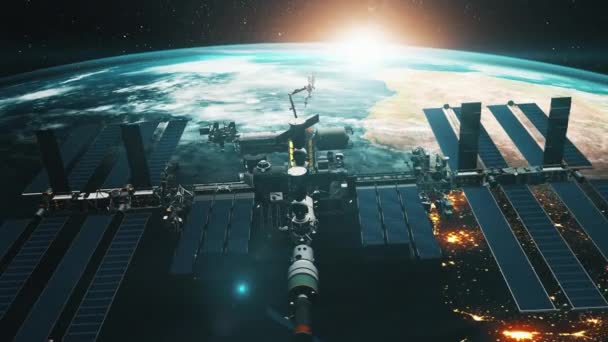 Международная космическая станция над материком Земли — стоковое видео