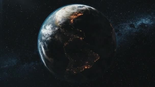 Planeta Terra girando iluminado por Sol brilhante — Vídeo de Stock