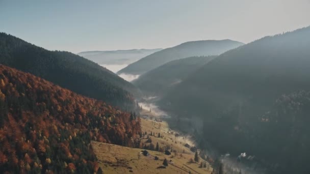 Cárpatos montanha outono paisagem aérea vista — Vídeo de Stock