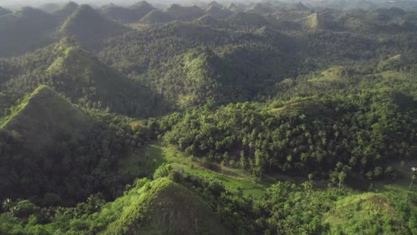 Foggy mountain tops aerial: zonlicht landschap van de Filippijnen attractie. Niemand tropisch natuurlandschap — Stockvideo